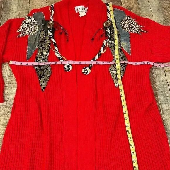 Vintage Focus Red Long Cardigan Sweater Women’s Large - Picture 6 of 13